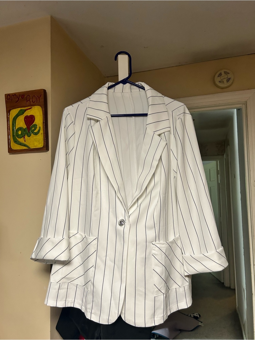 White Pinstripe Blazer - Single Button